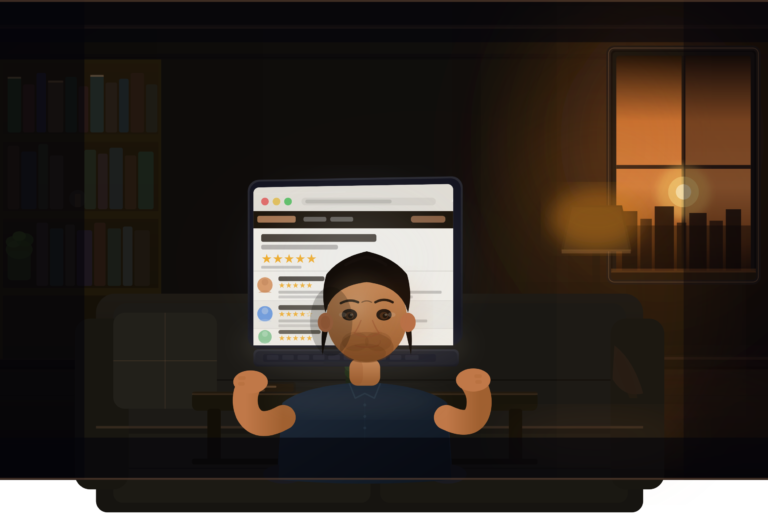 Canadian man reading best IPTV Canada Trustpilot reviews on laptop