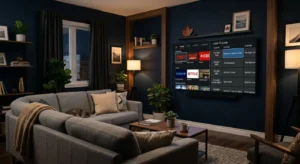 IPTV vs Cable Canada — streaming interface compared to cable TV guide on a 4K television