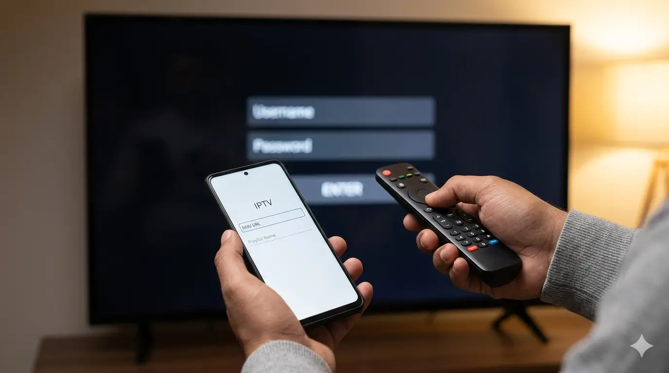 IPTV Canada setup — entering credentials on phone and TV remote step by step
