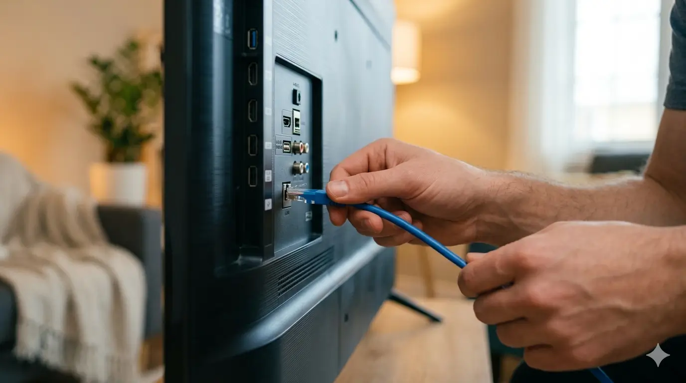 IPTV Smart TV buffering fix Canada — Ethernet cable connection to TV