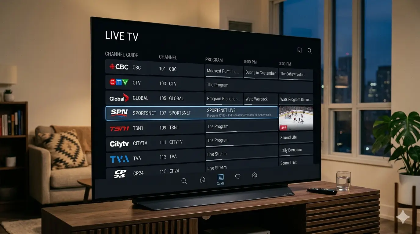 LG Smart TV IPTV channel guide Canada — CBC CTV Sportsnet TSN live TV