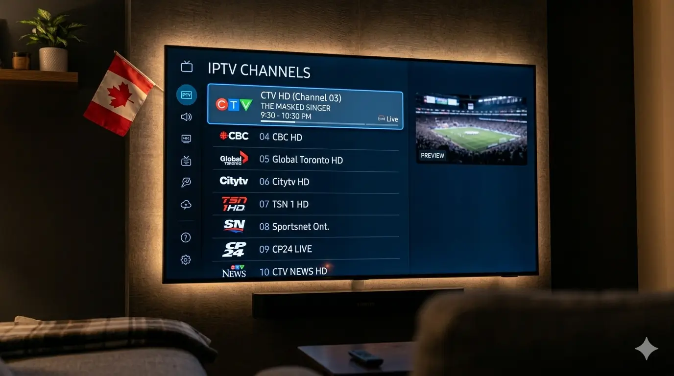 Samsung Smart TV IPTV setup Canada — Canadian channel list with Canadian flag