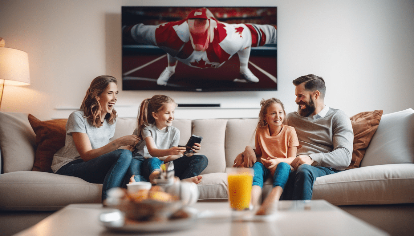 Canadian family watching IPTV on Android TV streaming thousands of channels